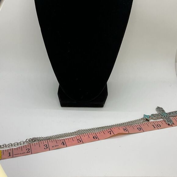 Brighton Double Strand Turquoise Enamel Cross Necklace - Picture 6 of 7